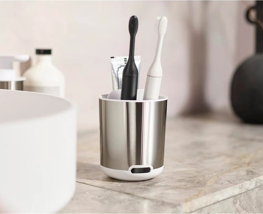 Чаша за четки за зъби от неръждаема стомана в сребрист цвят Duo Steel – Joseph Joseph