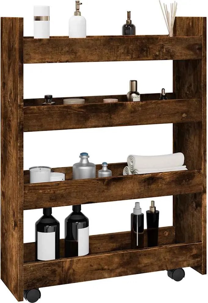 855263 vidaXL Тясна количка за съхранение 4 нива опушен дъб инженерно дърво