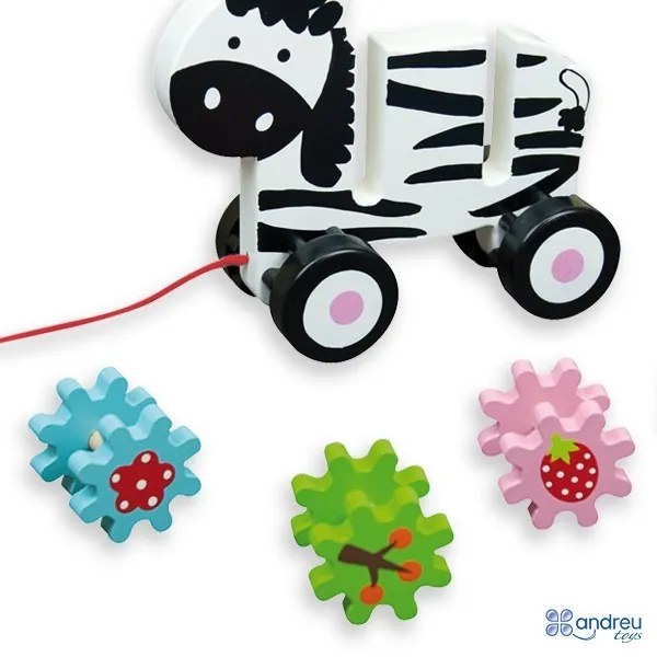 Andreu toys - Играчка за дърпане - Зебра със зъбни колела