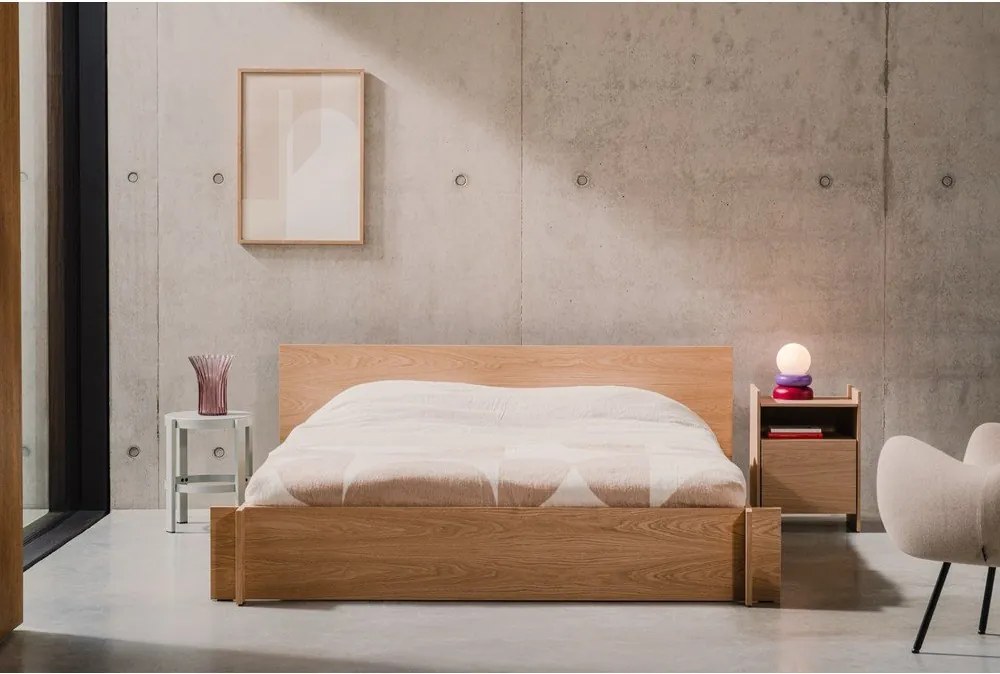 Двойно легло 160x200 cm ПДЧ/от шперплат от декор от дъб с включена подматрачна рамка в естествен цвят Valt – noo.ma