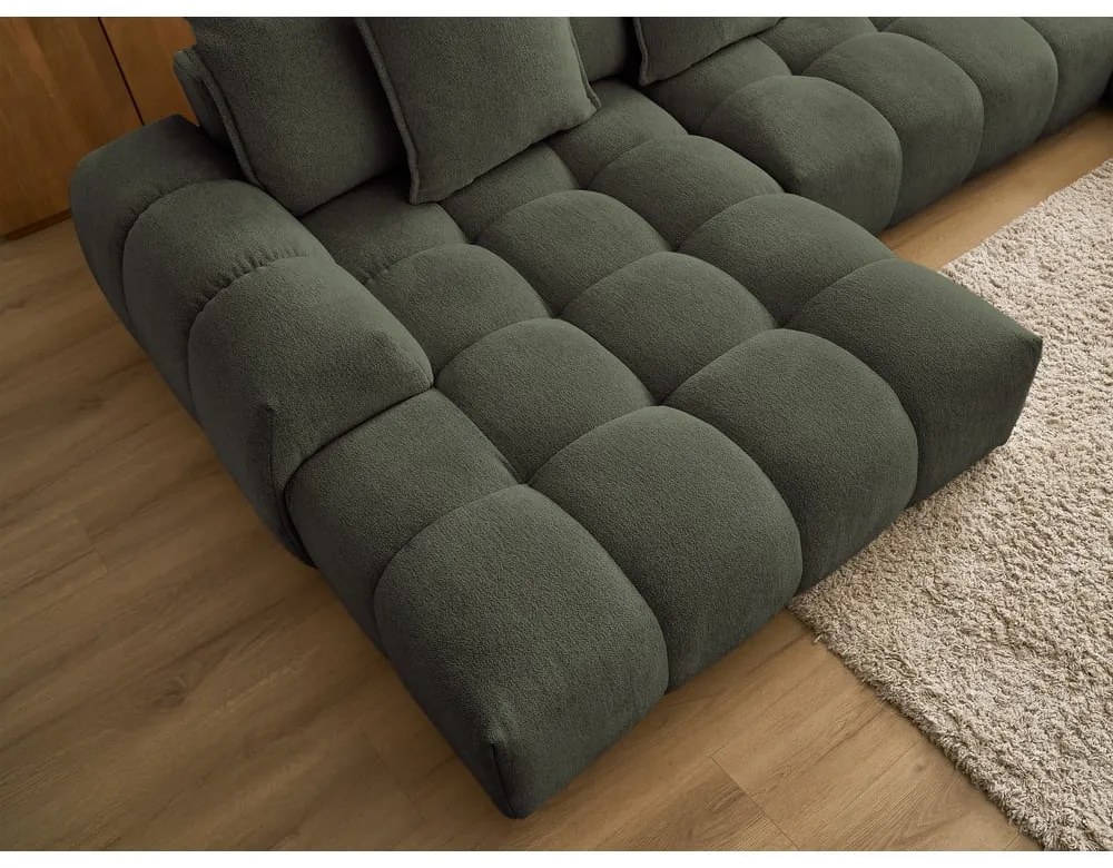 Зелен шенилов сгъваем/с място за съхранение ъглов диван (десен ъгъл/U форма) Everest – Bobochic Paris