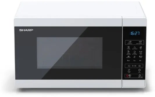 Микровълнова печка Sharp YC-MG02E-W, Fully Digital, Built-in microwave grill, Grill Power: 1000W, Cavity Material -steel, 20l, 800 W, LED Display Blue, Timer &amp; Clock function, Child lock, White door, Defrost, Cabinet Colour: White