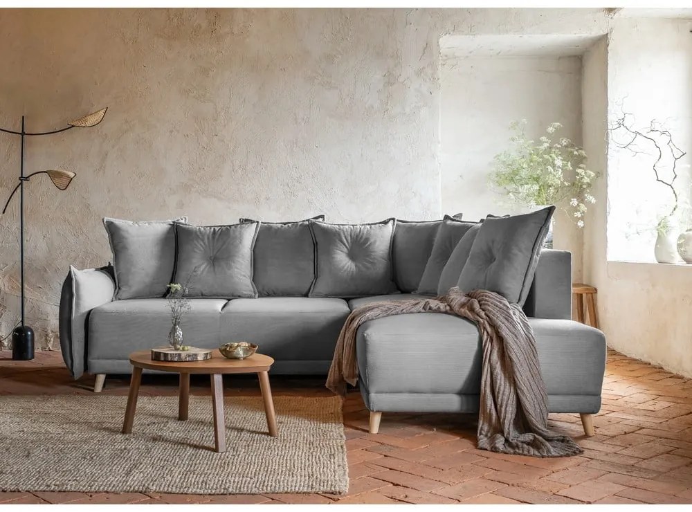 Сив велурен разтегателен диван (десен ъгъл) Lazy Lukka - Miuform