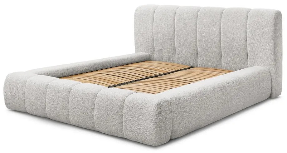 Светлосиво двойно тапицирано легло с място за съхранение с включена подматрачна рамка 160x200 cm Denali – Bobochic Paris
