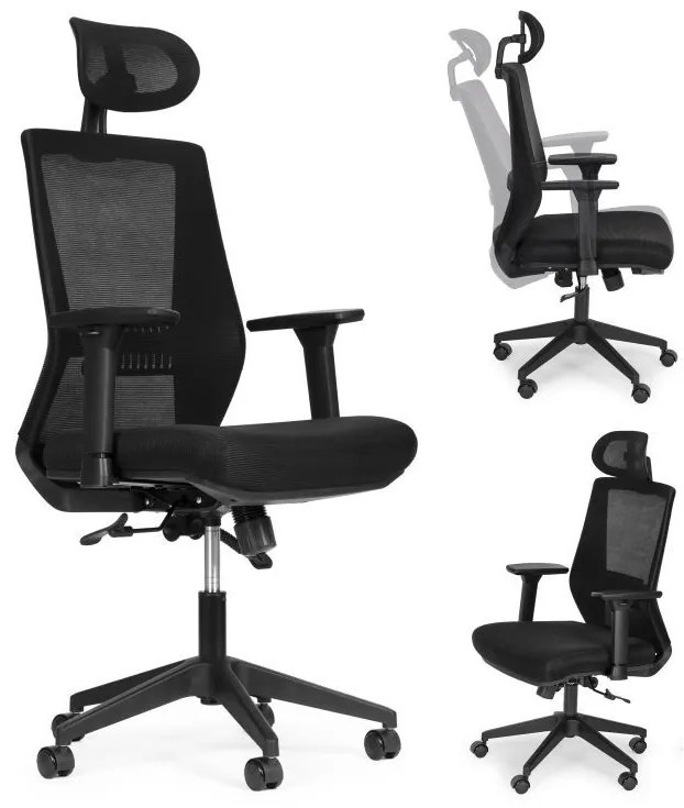 Ергономичен офис стол с дишаща облегалка и подглавник