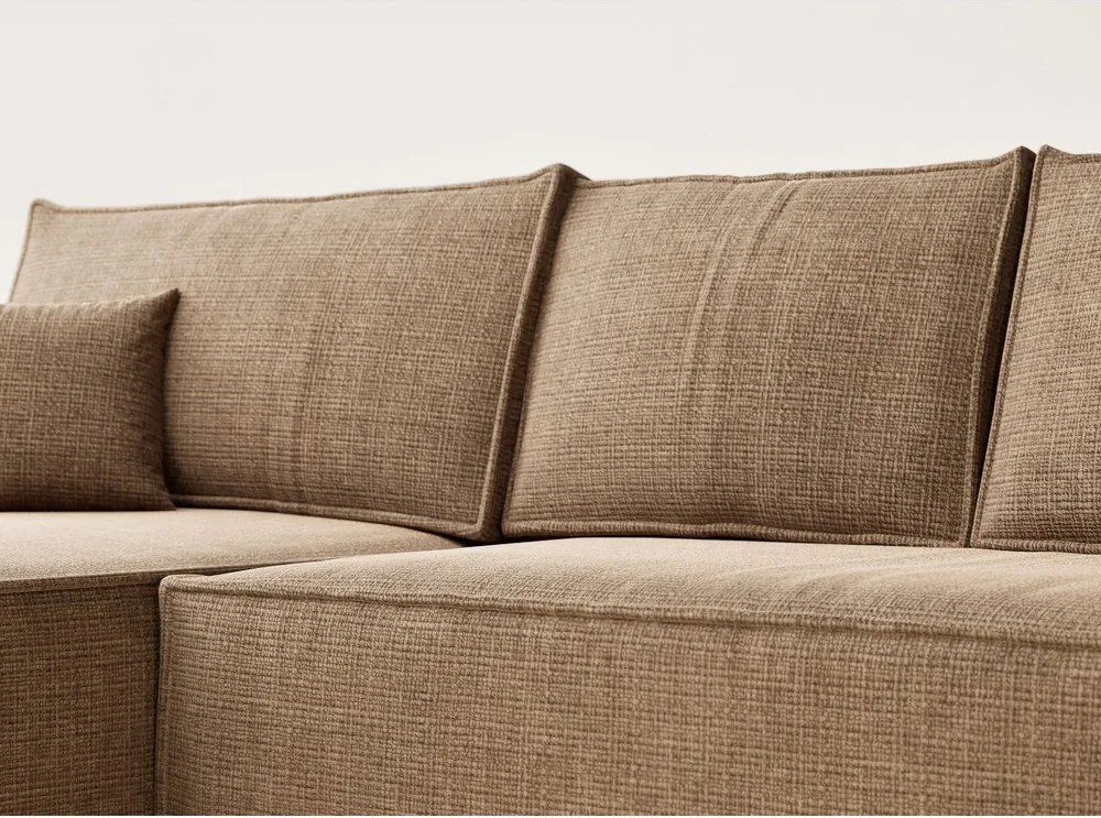 Светлокафяв шенилов сгъваем/с място за съхранение ъглов диван (ляв ъгъл) Maze – Maison de Rêve