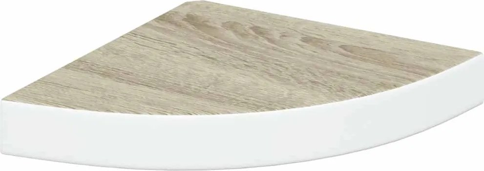 326630 vidaXL Стенен ъглов рафт, дъб и бяло, 25x25x3,8 см, МДФ