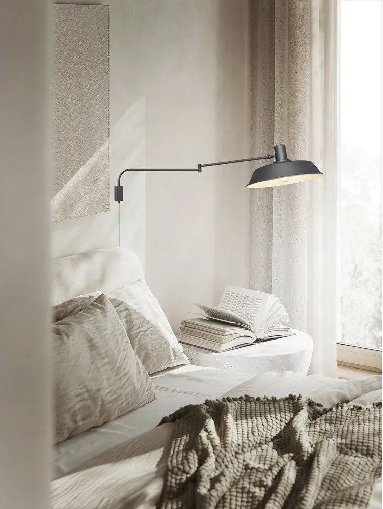 Матово черно стенна лампа с огъваща се структура за контакт ø 35,5 cm Bolder – Trio