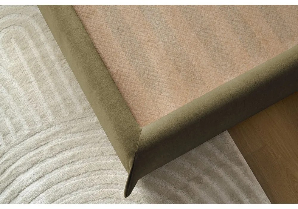 Тъмнозелено тапицирано двойно легло с място за съхранение с решетка 160x200 cm Clothilde - Bobochic Paris