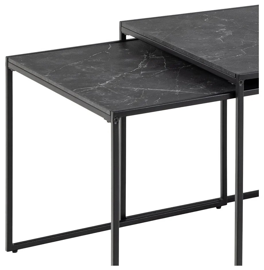 Матово черно масички за кафе в комплект от 3 бр. с плот от имитация на мрамор 60x120 cm Infinity – Actona