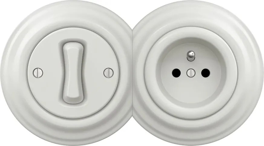 Kliklap -Ретро еднополюсен ключ № 1 и розетка 230V с бяла керамична рамка