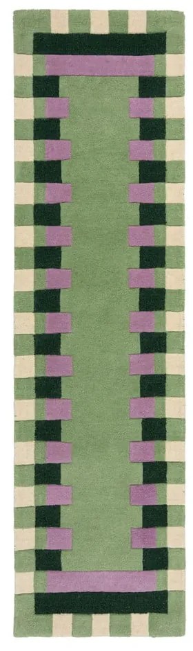 Зелено-лилава ръчно изработена вълнена пътека 60x230 cm Kai Wool Border – Flair Rugs
