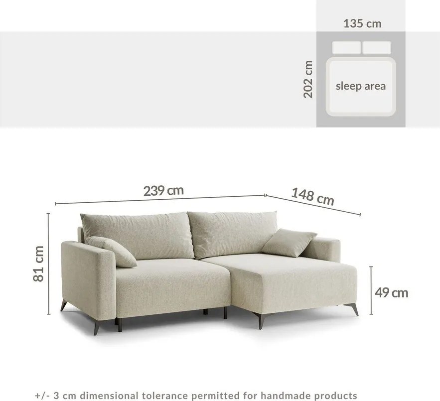 Кремав шенилов сгъваем/с място за съхранение ъглов диван (десен ъгъл) Leon – Maison de Rêve