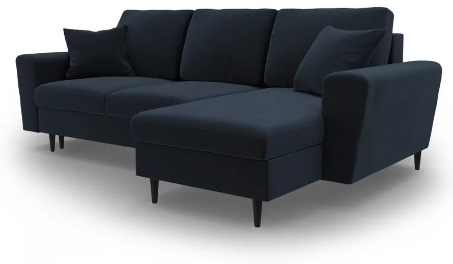 Тъмносин кадифен разтегателен ъглов диван с място за съхранение Kyoto – Cosmopolitan Design
