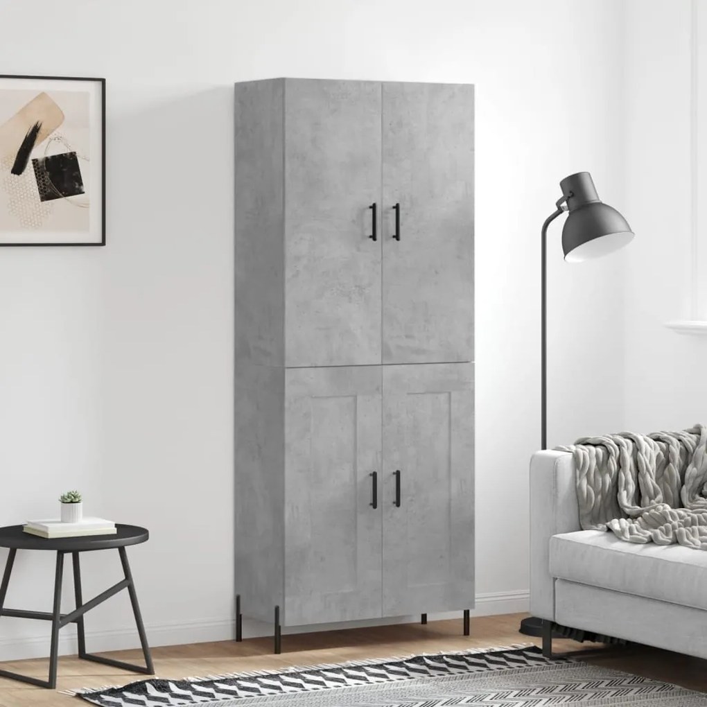 3195799 vidaXL Висок шкаф, бетонно сив, 69,5x34x180 см, инженерно дърво