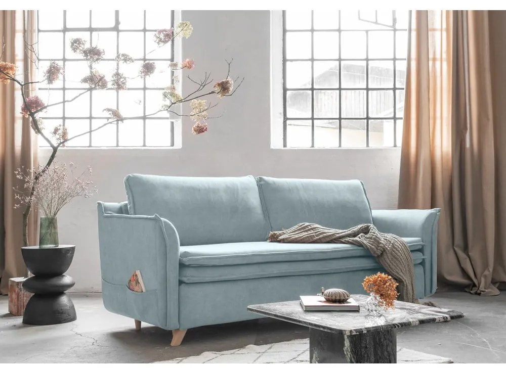 Светлосин кадифен разтегателен диван 225 cm Charming Charlie – Miuform