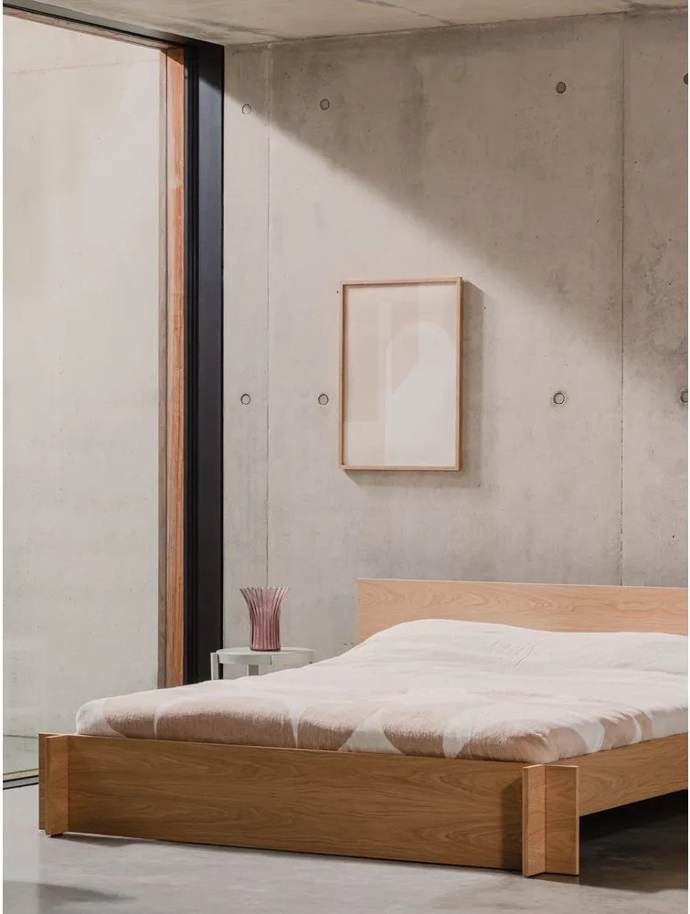 Двойно легло 160x200 cm ПДЧ/от шперплат от декор от дъб с включена подматрачна рамка в естествен цвят Valt – noo.ma