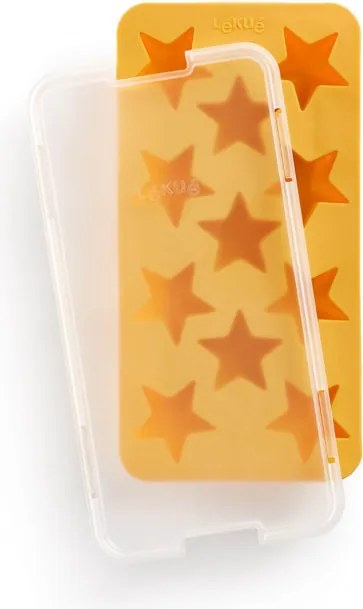 Форма за лед с капак Lekue 1010245, 23x11.8x3 см, 11 звезди, Стеарин, -40°C / +60°C, Жълт