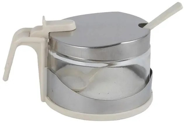 Стъклена захарница 200мл бяла - хром (409W)