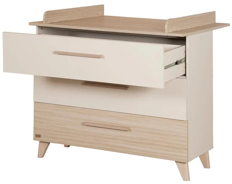 Кремав/в естествен цвят детски скрин от декор от дъб с маса за преповиване 110x98x75 cm Sidney – Roba