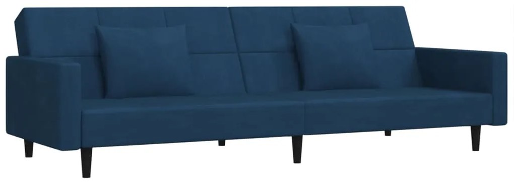375815 vidaXL 2-местно разтегателно канапе с две възглавници, синьо, кадифе