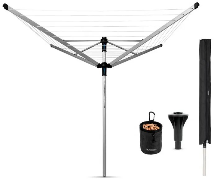 Външен простор Brabantia Lift-O-Matic Advance 90300255, 60 м, Регулируема височина, Котва за бетониране, Калъф, Торба с щипки, Резистентен на корозия, Инокс