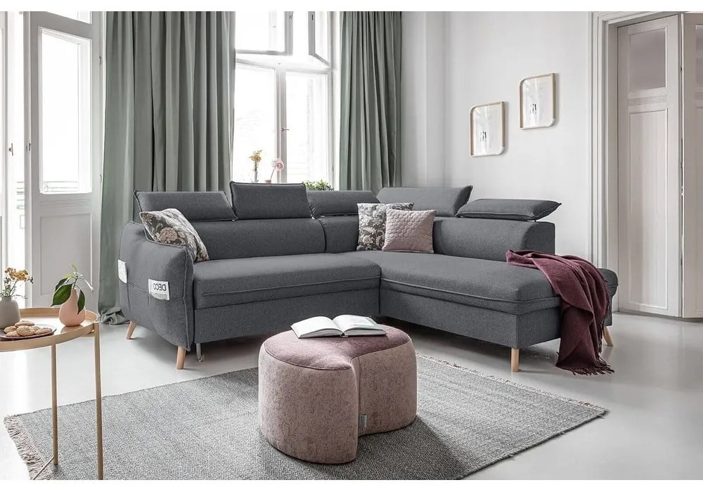 Тъмно сив ъглов разтегателен диван десен ъгъл Sweet Harmony - Miuform