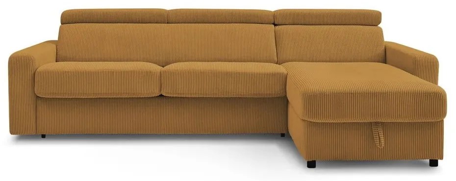 Разтегателен ъглов диван от рипсено кадифе в цвят горчица (променлив) Monaco – Bobochic Paris