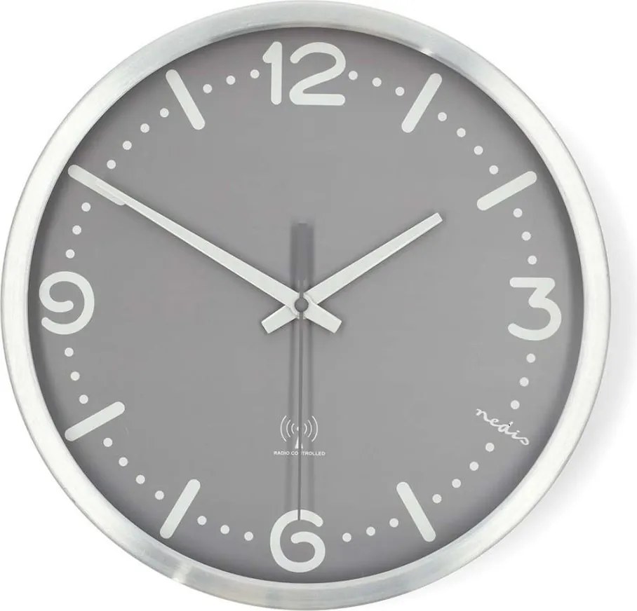 Nedis CLWA7226SS - Стенен часовник Ø 30,5 см 1xAA матов хром/сив