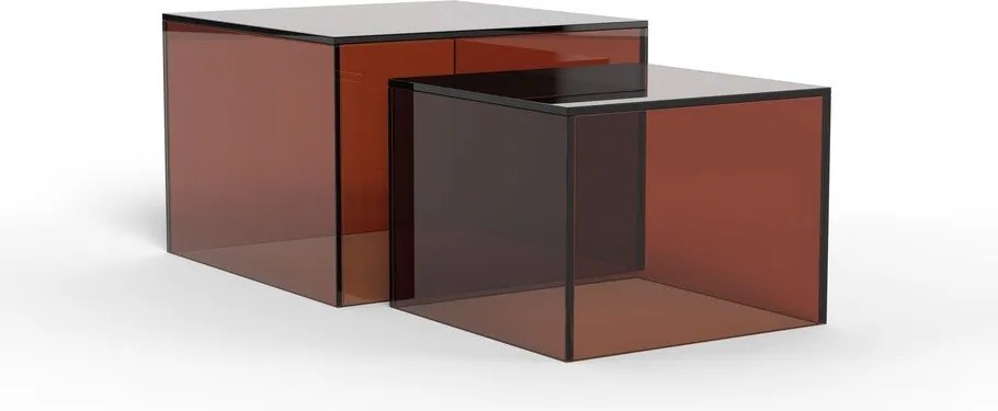 Кафяви стъклени масички за кафе в комплект 2 бр. 50x50 cm Dice – Actona