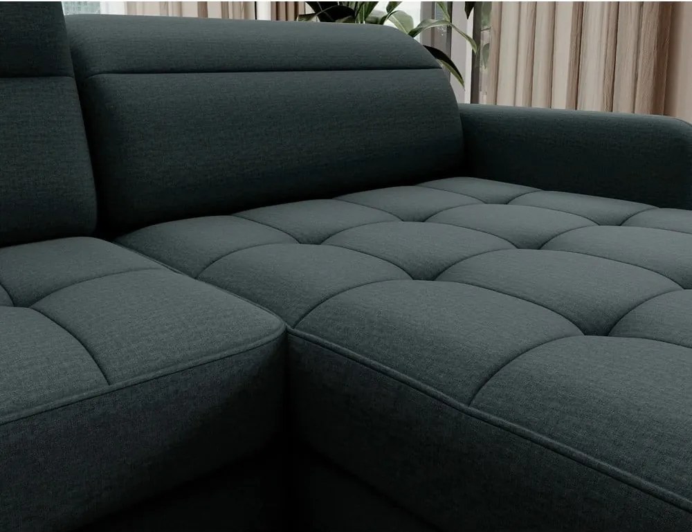 Зелен кадифен разтегателен ъглов диван с място за съхранение (ляв ъгъл U форма) Berrto – ELTAP