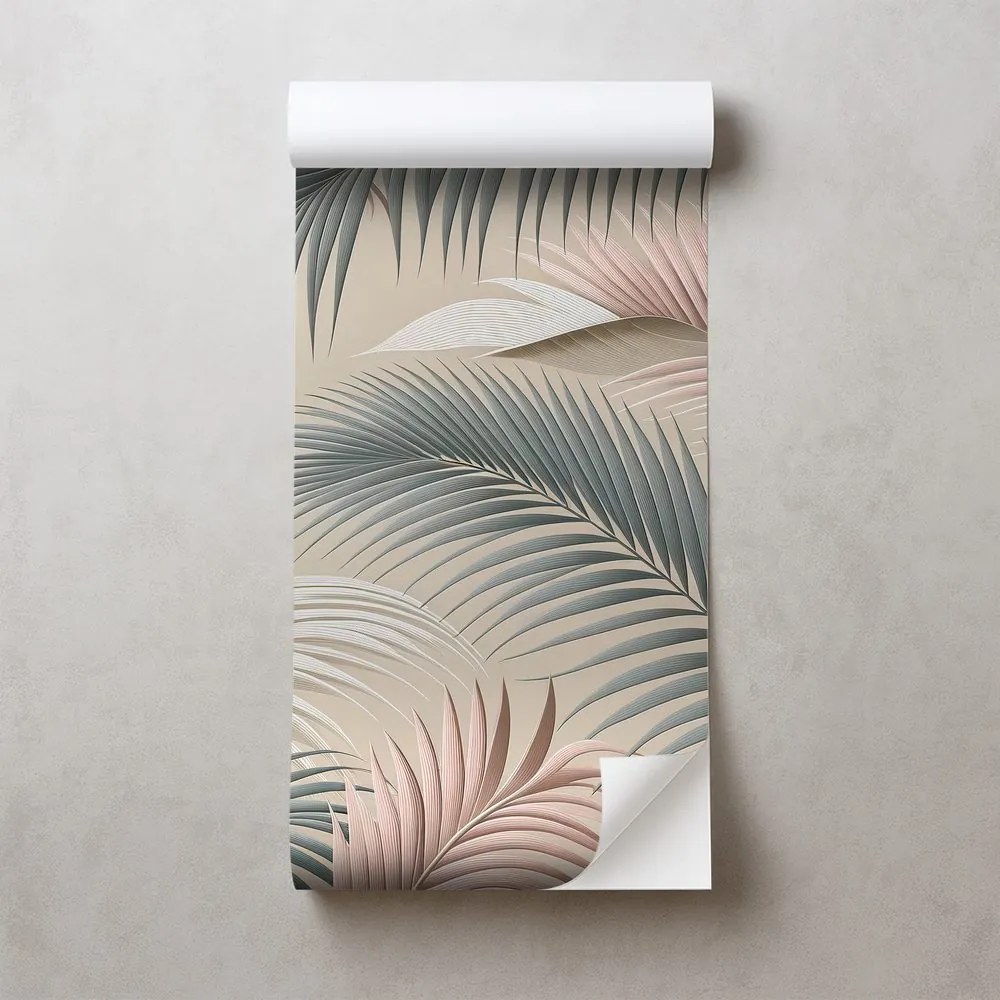 Самозалепващ тапет – Пастелни палмови листа на бежово