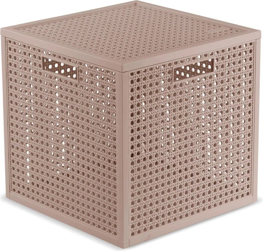 Сиво-розова кутия за съхранение с капак от рециклирана пластмаса 28x28x28 cm Kaya Cube – Curver