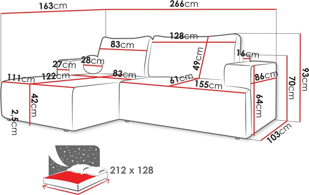 Ъглов Диван Миво-Теракота-Ляв