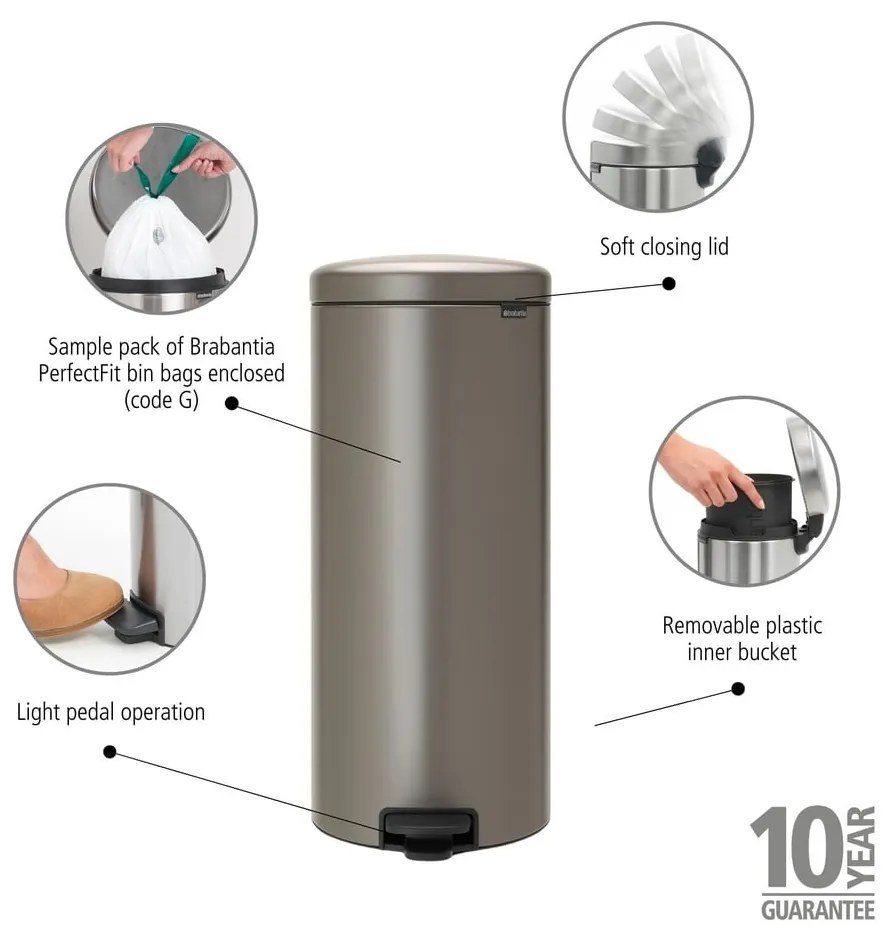 Сиво стоманено кошче за боклук с педал 30 l NewIcon – Brabantia