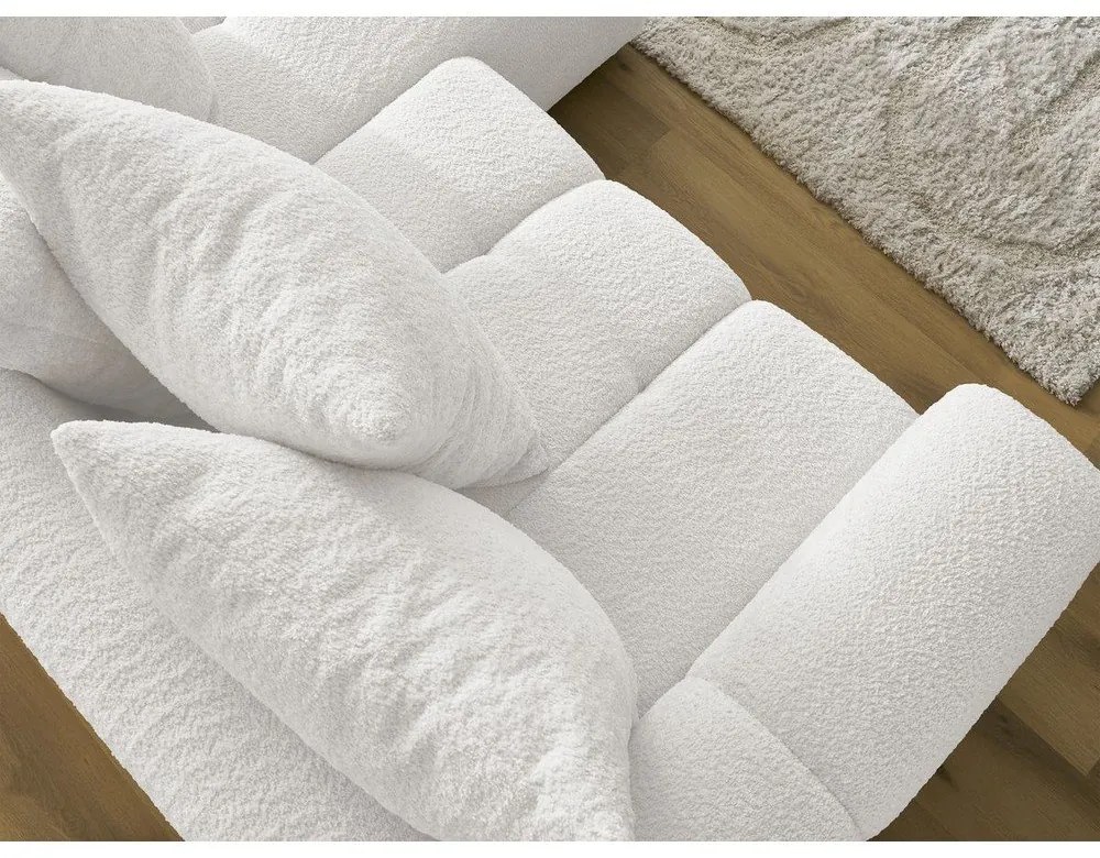 Бял сгъваем/с място за съхранение ъглов диван от прежда с примки от букле (десен ъгъл) Roxelane – Bobochic Paris