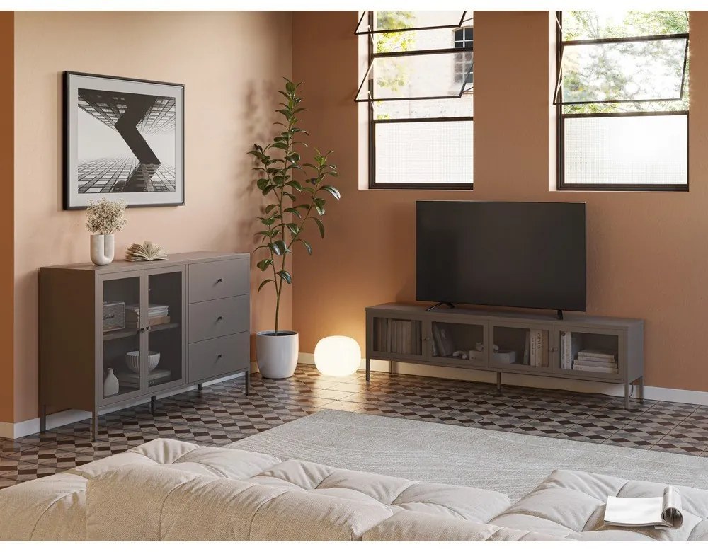 Сива метална маса за телевизор 160x50x35 cm Fayna – Marckeric