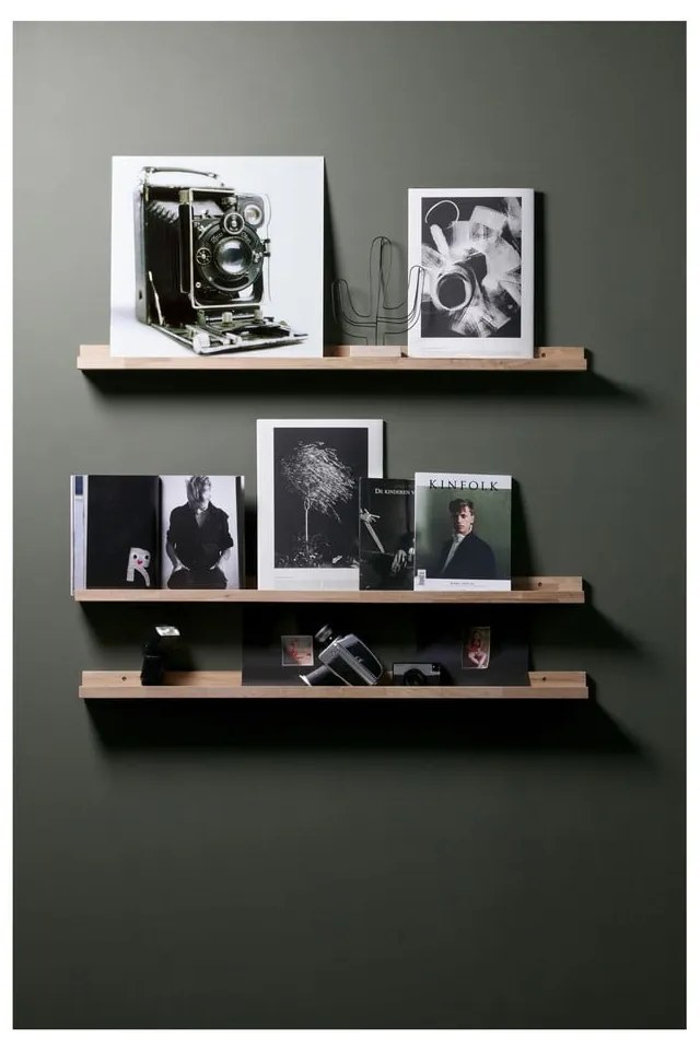 Стенен рафт за снимки от масивен дъб в естествен цвят 120 cm Studio – WOOOD