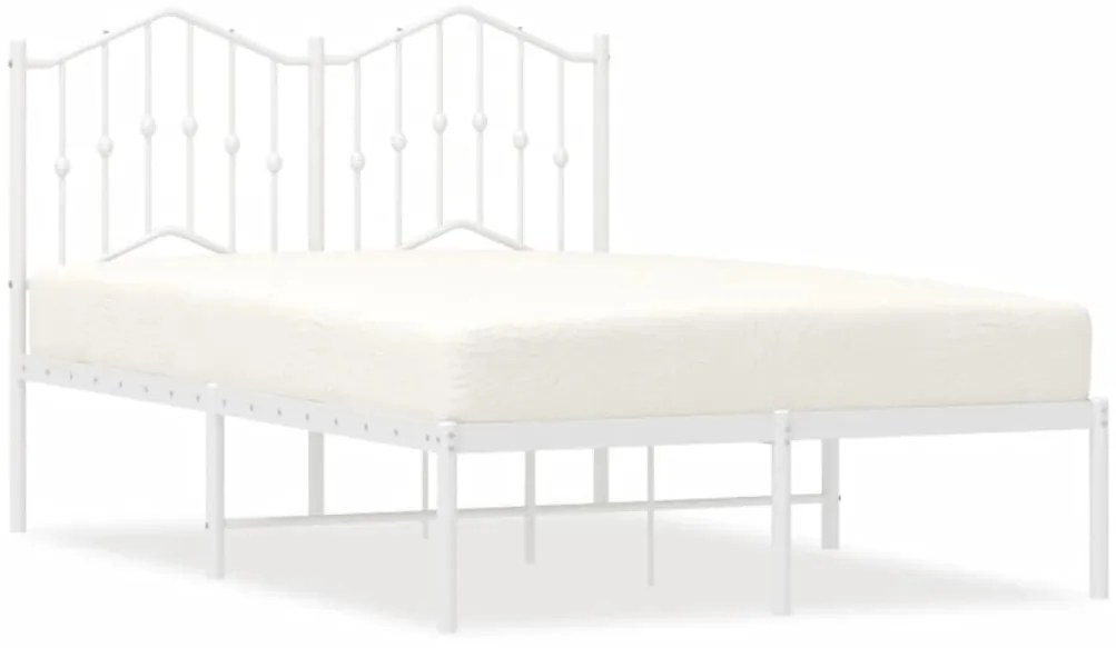 373835 vidaXL Метална рамка за легло с горна табла, бяла, 120x190 см