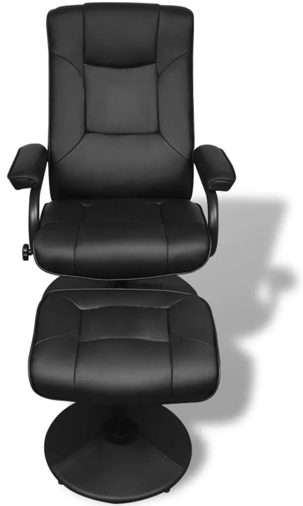 241535 vidaXL ТВ фотьойл с табуретка за крака, черен, изкуствена кожа