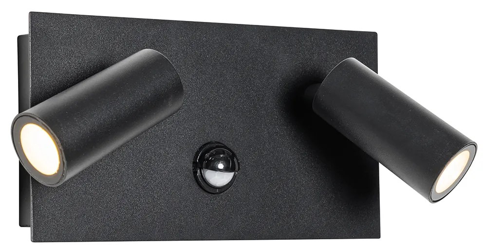 Външна стенна лампа черна с LED 2-светлина сензор за движение - Simon