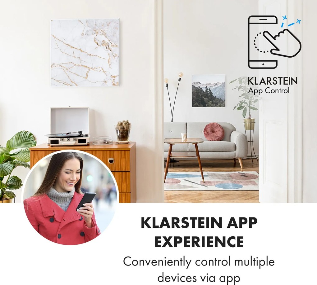 Klarstein Wonderwall Air Art Smart, инфрачервен нагревател, 60 х 60 см, 350 W, апликация, мрамор 1