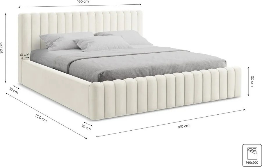 Светлосиньо двойно легло 140x200 cm тапицирано с място за съхранение с включена подматрачна рамка Lemi – Makamii