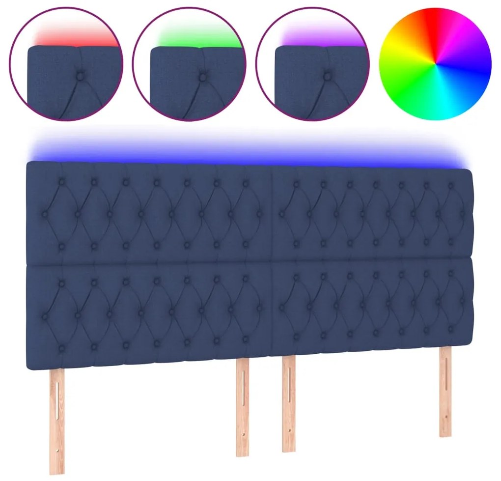 3122788 vidaXL LED горна табла за легло, синя, 200x7x118/128 см, плат