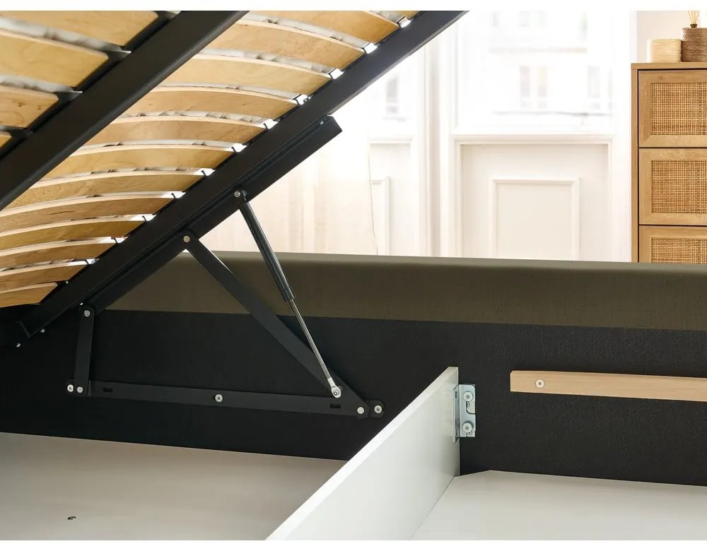 Тъмнозелено тапицирано двойно легло с място за съхранение с решетка 160x200 cm Jagna - Bobochic Paris