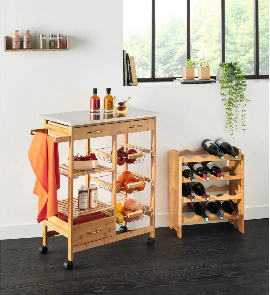 Кухненска количка 5five, Голяма, Бамбук, С метален плот