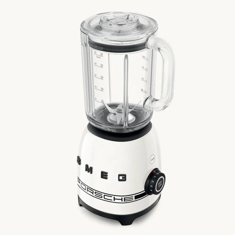 Блендер Smeg Porsche BLF03PCWEU, 800W, 1.5 л, 18000 об/мин, 4 програми, 4 скорости + Пулс, Неръждаема стомана, Бял