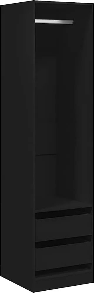 800613 vidaXL Гардероб с чекмеджета, черен, 50x50x200 см, ПДЧ