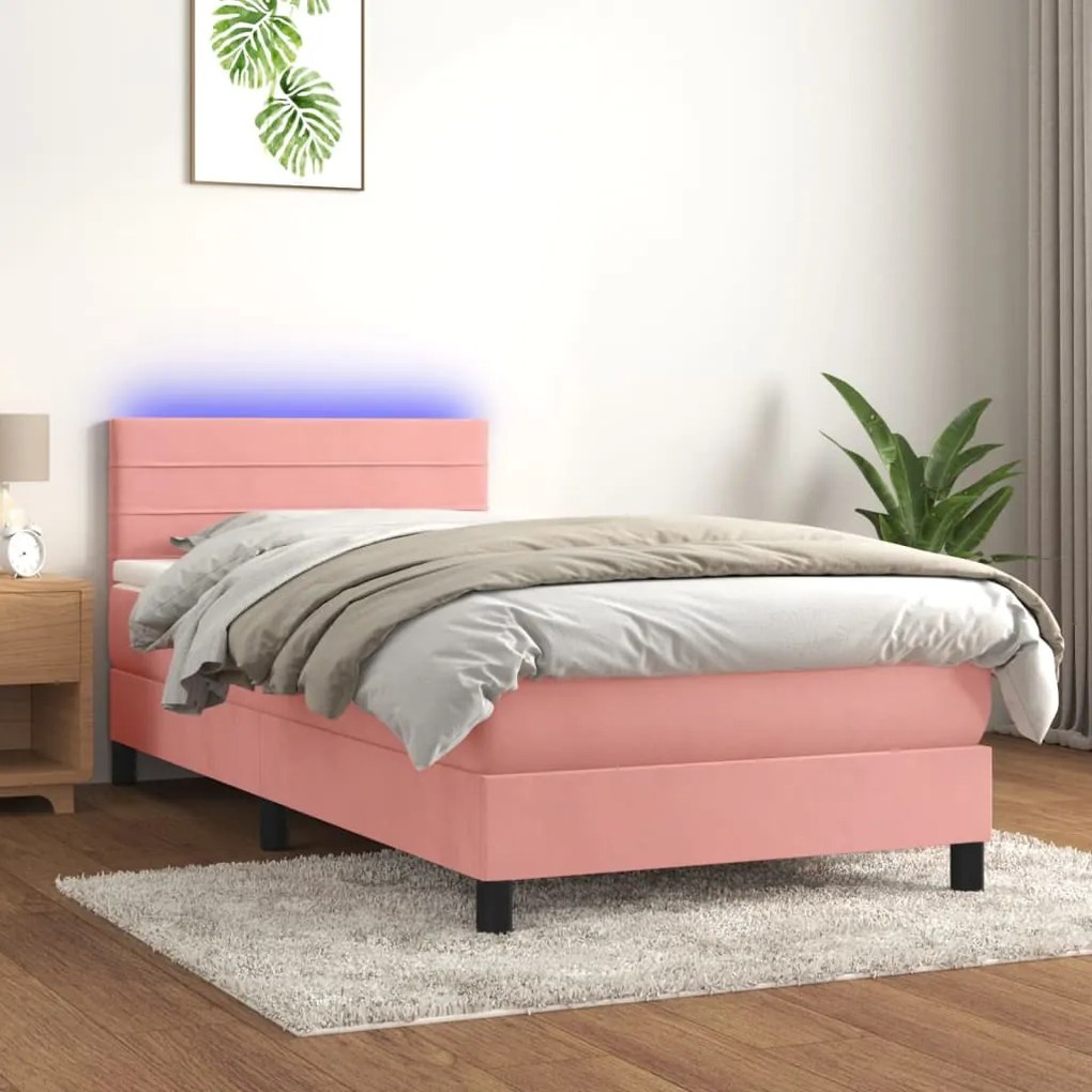 3134434 vidaXL Боксспринг легло с матрак и LED, розово, 80x200 см, кадифе