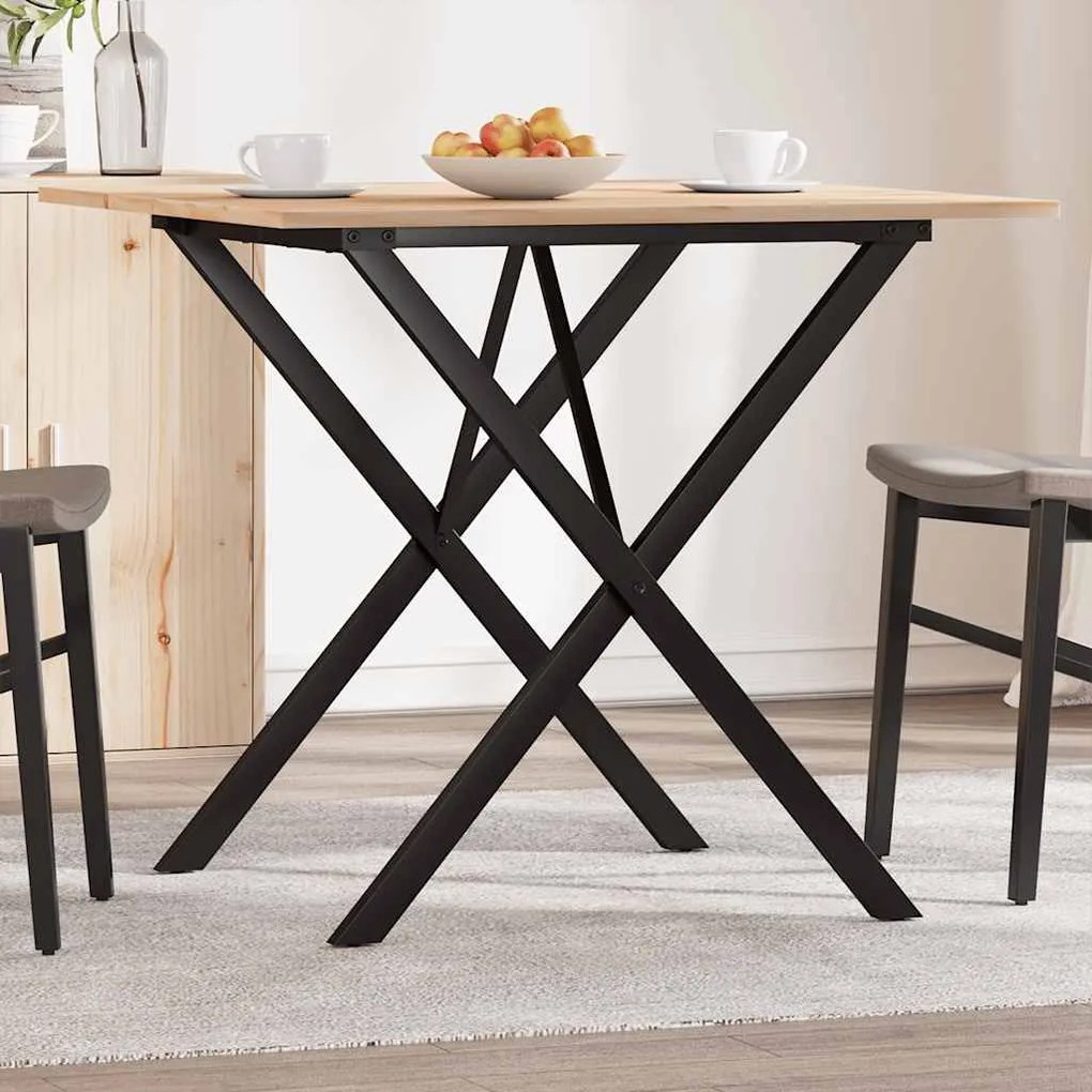 3282696 vidaXL Трапезна маса X-образна рамка 90x90x75 см бор масив и стомана